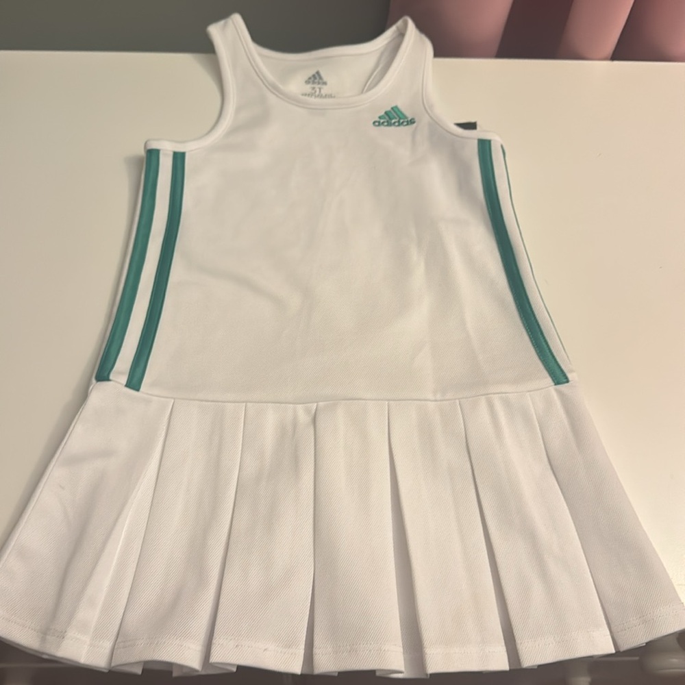 New with tags Adidas Toddler Girl White and Green Tank Top Dress 3T